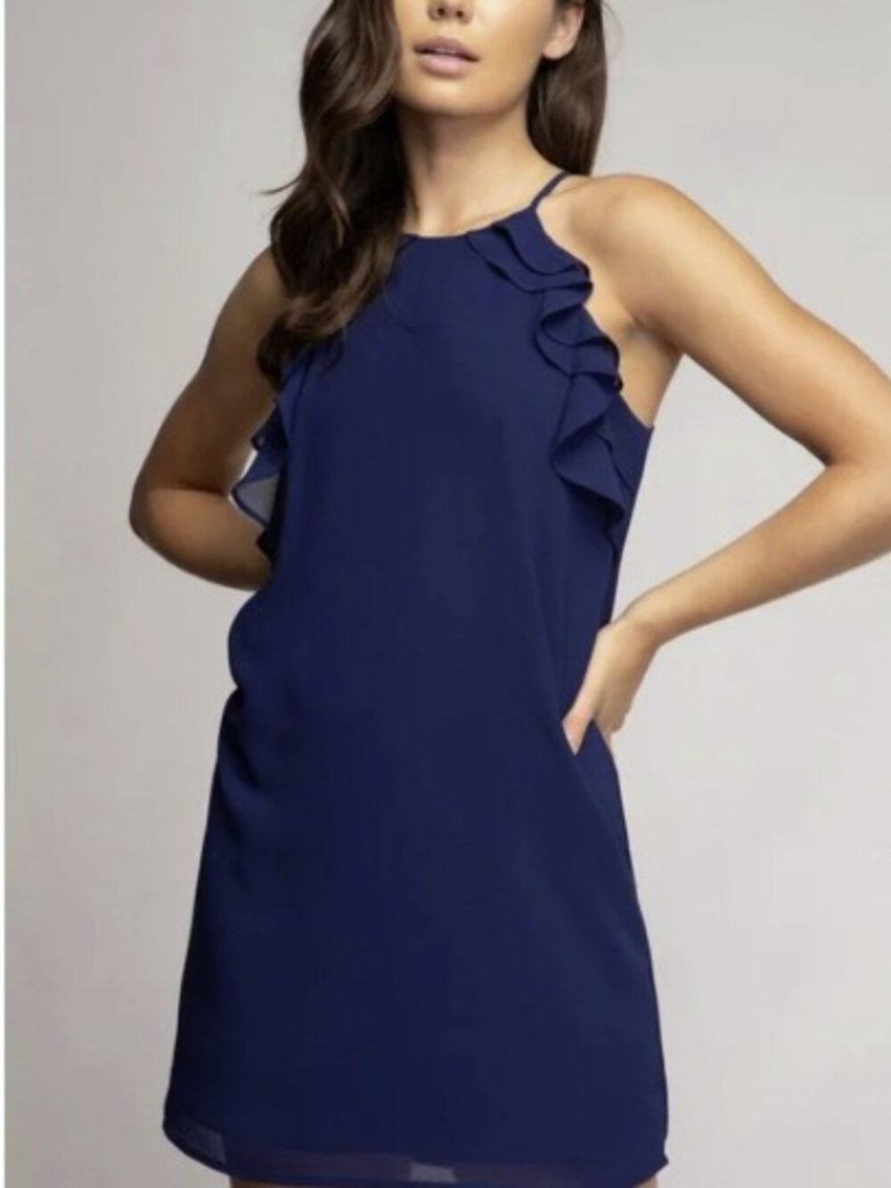 Naked Zebra Navy Blue Ruffle Dress, Size S